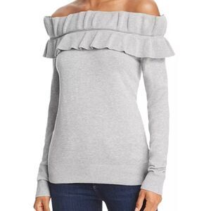 Endless Rose Ruffled Off-the-Shoulder Sweater Gray Size S